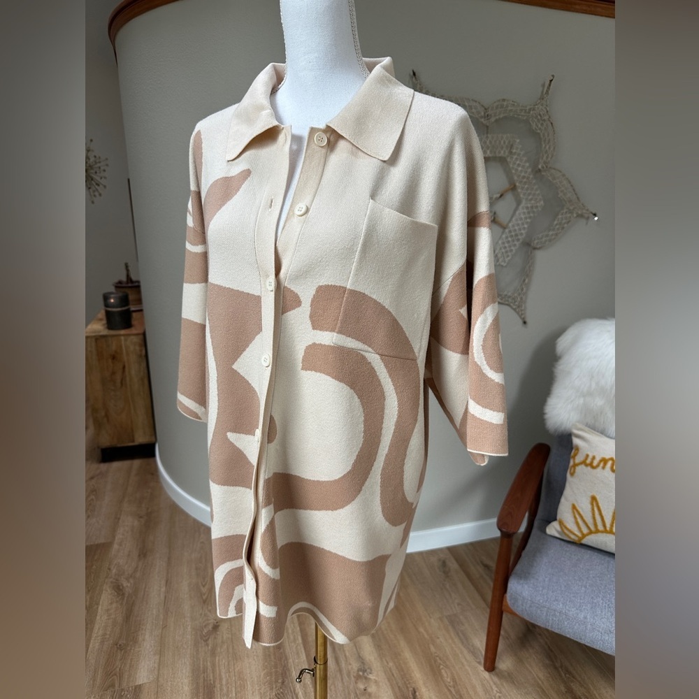 Indi Luxe Oversized Collared Button Down Mini Sweater Dress Tunic - Picture 6 of 14